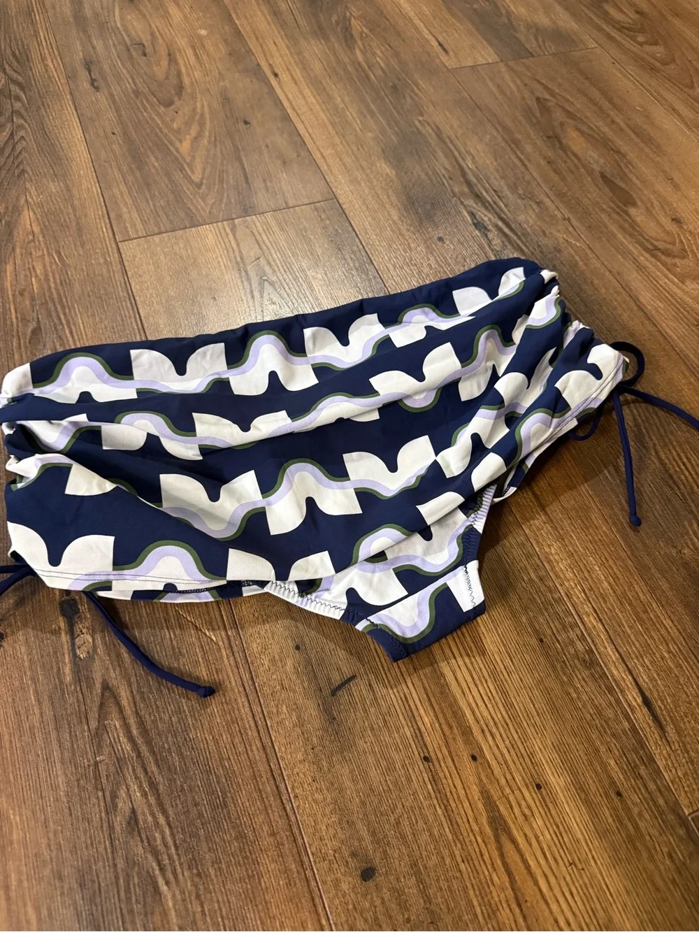 Tory Burch Women’s Ruched Side Tie Swim Bottoms Blue Print Size Large L/G